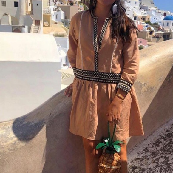 Zara Dresses & Skirts - Zara | Taupe and Black Embroidered Drop Waist Boho Dress